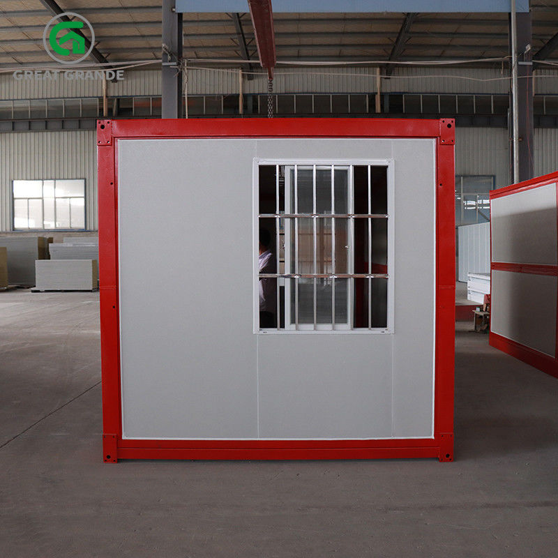 Contenitore Prefabbricato Pieghevole Casa Telaio Rosso Porta Laterale In Vetro Supporto Telaio In Acciaio Zincato