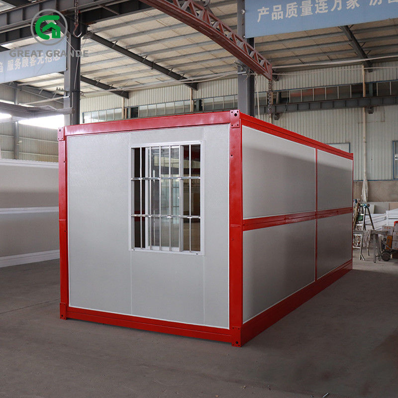 Contenitore Prefabbricato Pieghevole Casa Telaio Rosso Porta Laterale In Vetro Supporto Telaio In Acciaio Zincato