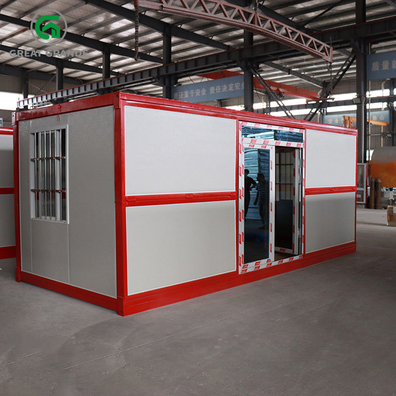Contenitore Prefabbricato Pieghevole Casa Telaio Rosso Porta Laterale In Vetro Supporto Telaio In Acciaio Zincato